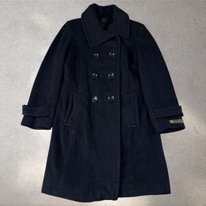 Saks Fifth Ave x Loro Piana Wool Pea Coat Women's Size 6 Black Trench Overcoat